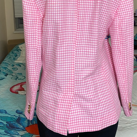 NWOT Talbots Classic Summer Blazer Pink/White Gingham Linen Blend Size 14p - Picture 5 of 11